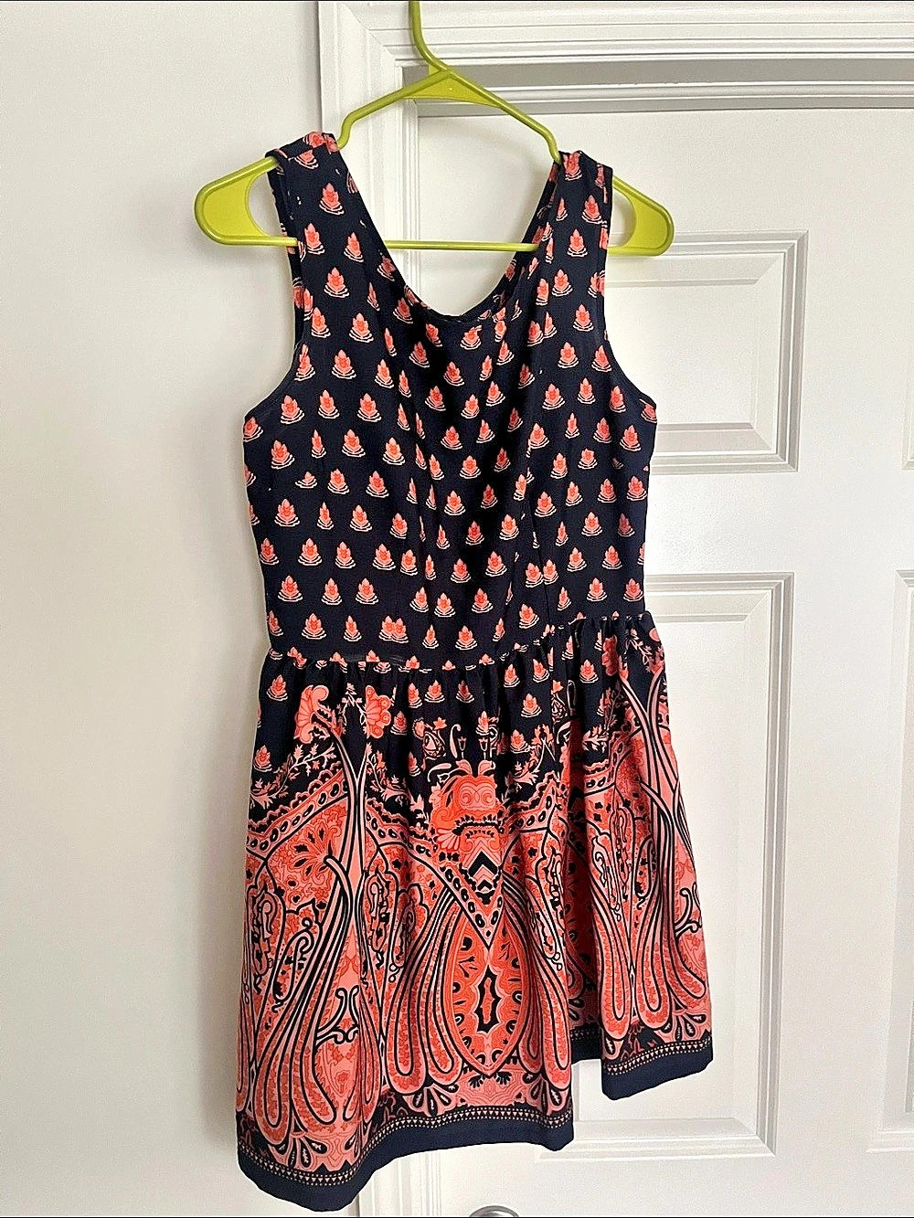 Paisley Mini Dress in Black & Pink Like New